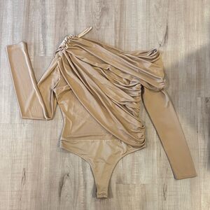 JLUX LABEL Elegant Camel Ruched Bodysuit